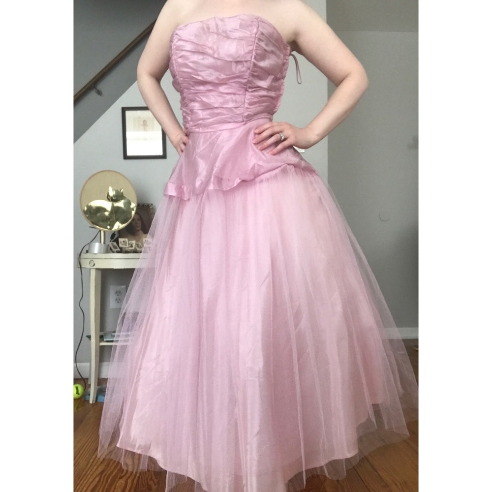 1950’s pink organza dress with boned bodice